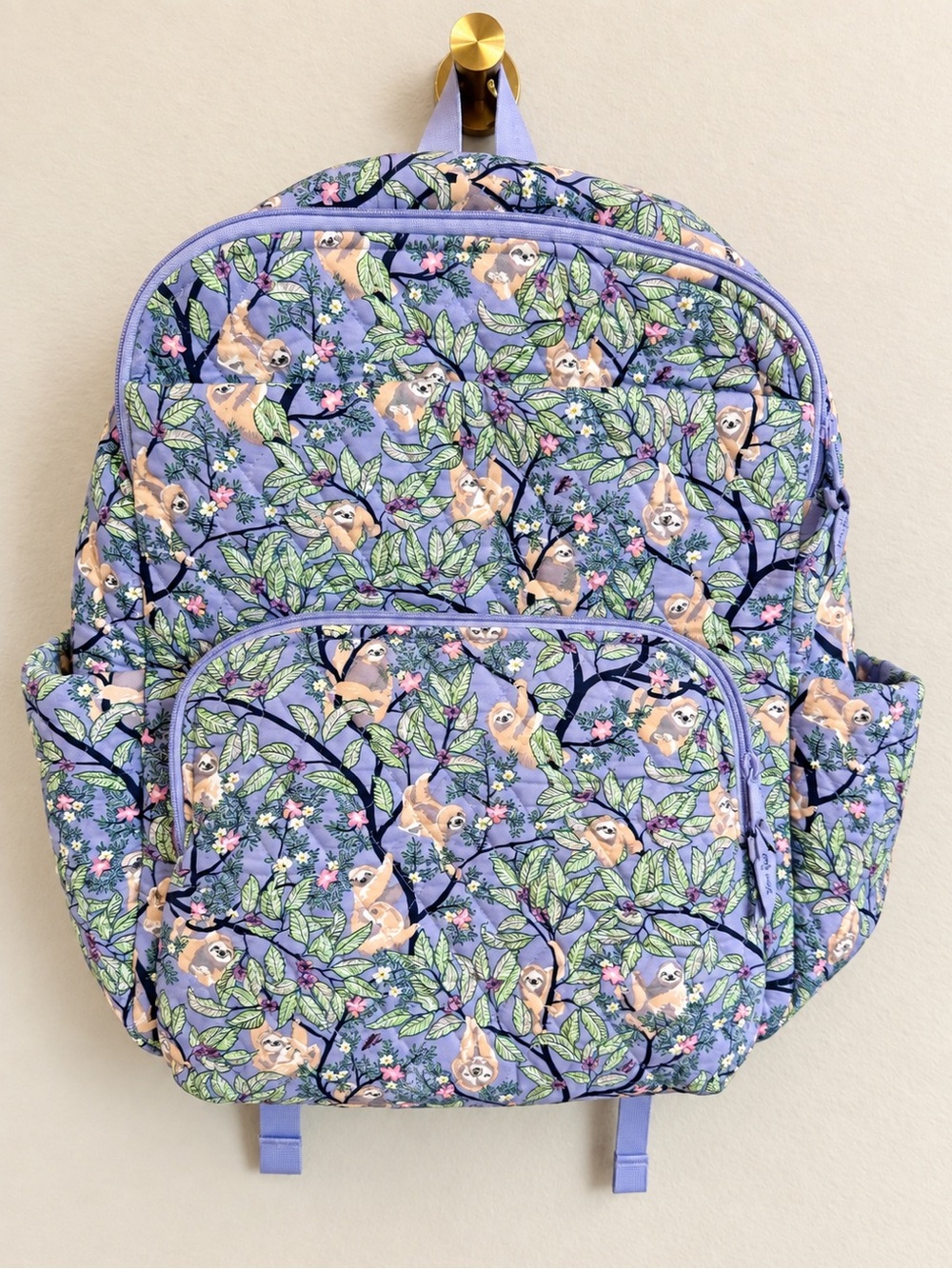 Vera Bradley Campus Backpack Hanging Around Sloth Purple Retired Print